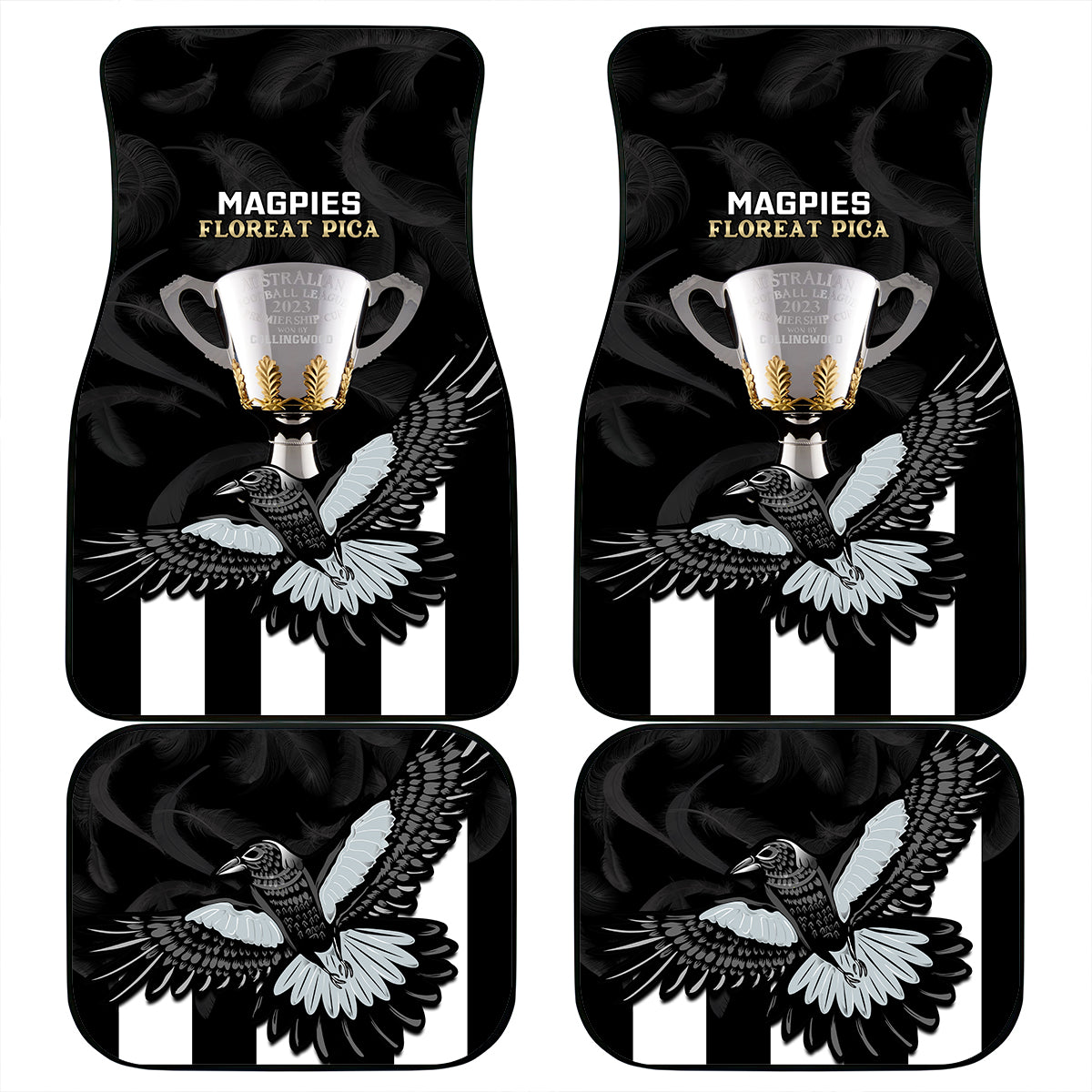AFL Collingwood Car Mats Magpies Premiers 2023 With Trophy Proud LT14