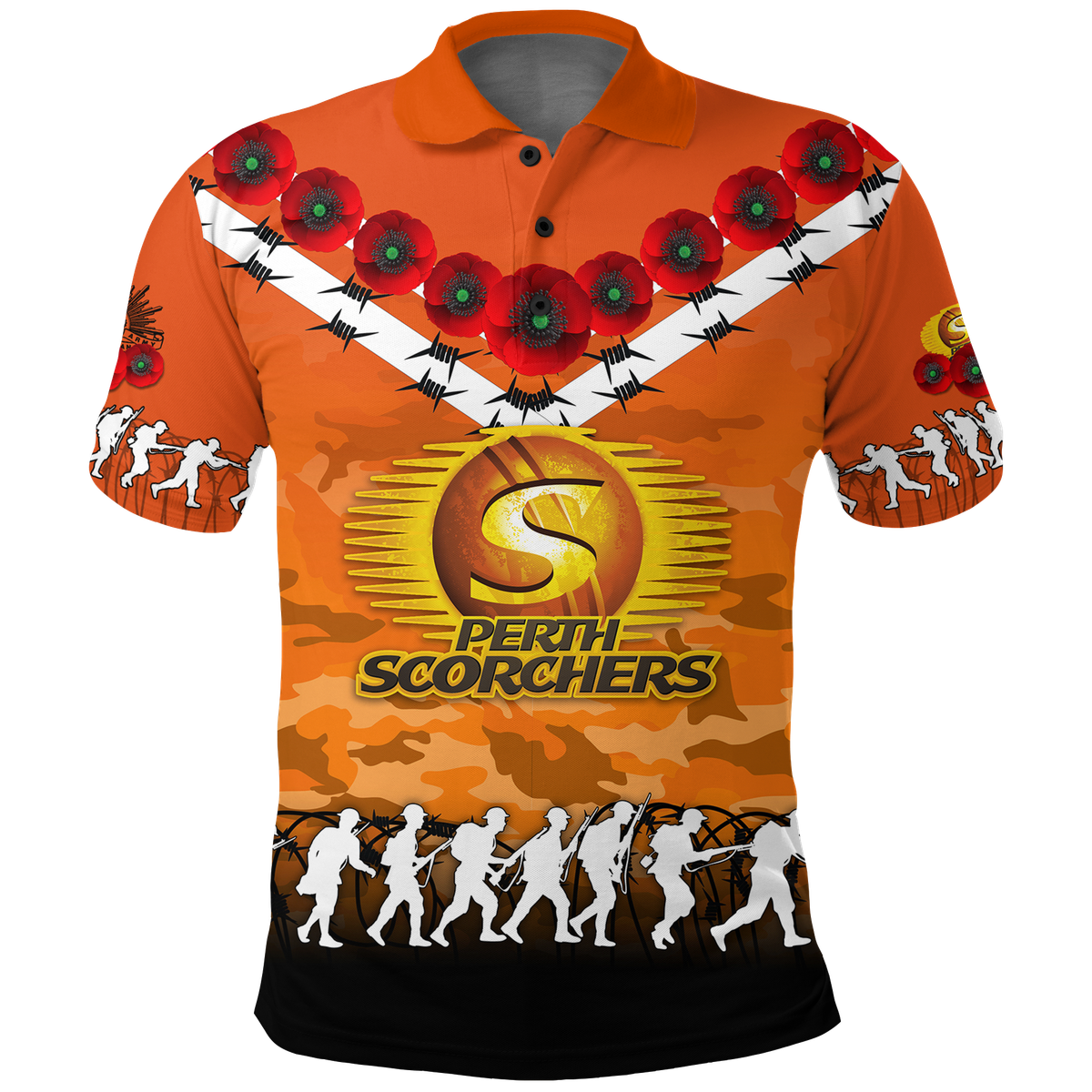 custom-personalised-perth-scorchers-anzac-2022-polo-shirt-camouflage-with-poppy