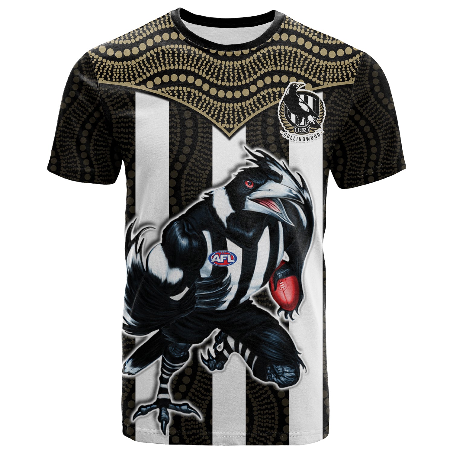 (Custom Text And Number) Magpies Football T Shirt Collingwood 1892 Indigenous Sporty Style LT14