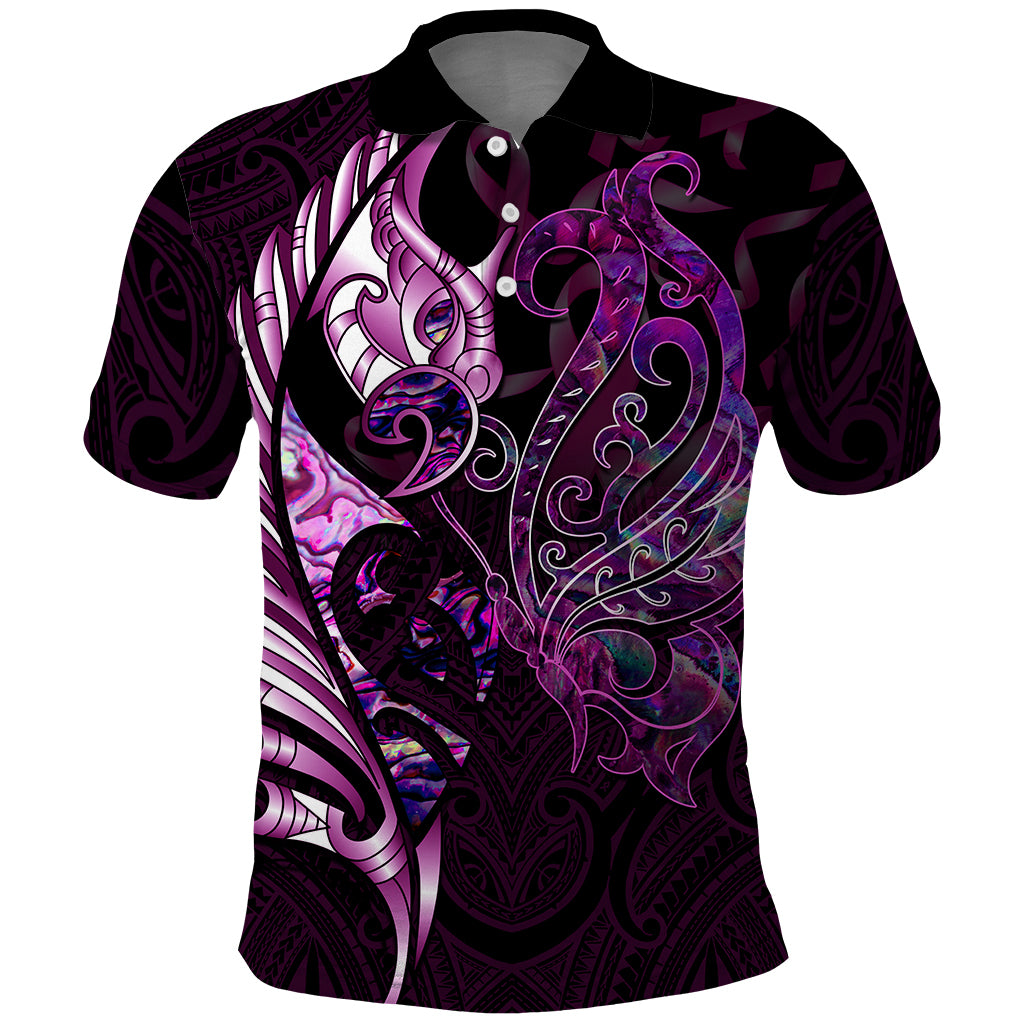 New Zealand Breast Cancer Polo Shirt Manaia Fern With Paua Shell LT14