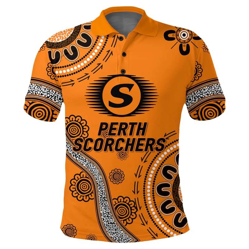 Perth Scorchers Aboriginal Art Cricket 2022 Polo Shirt - LT12