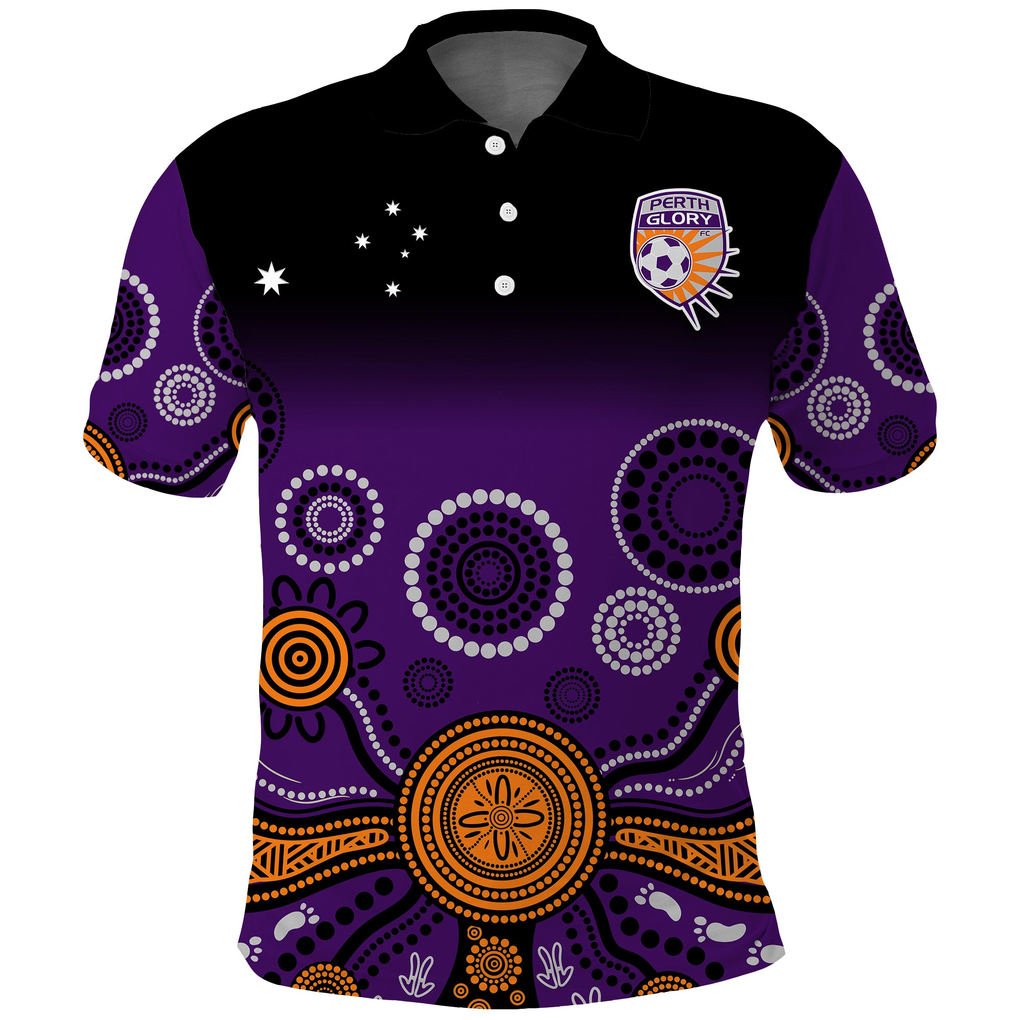 Perth Glory Australia Football Polo Shirt 2025 Aboriginal Art LT14