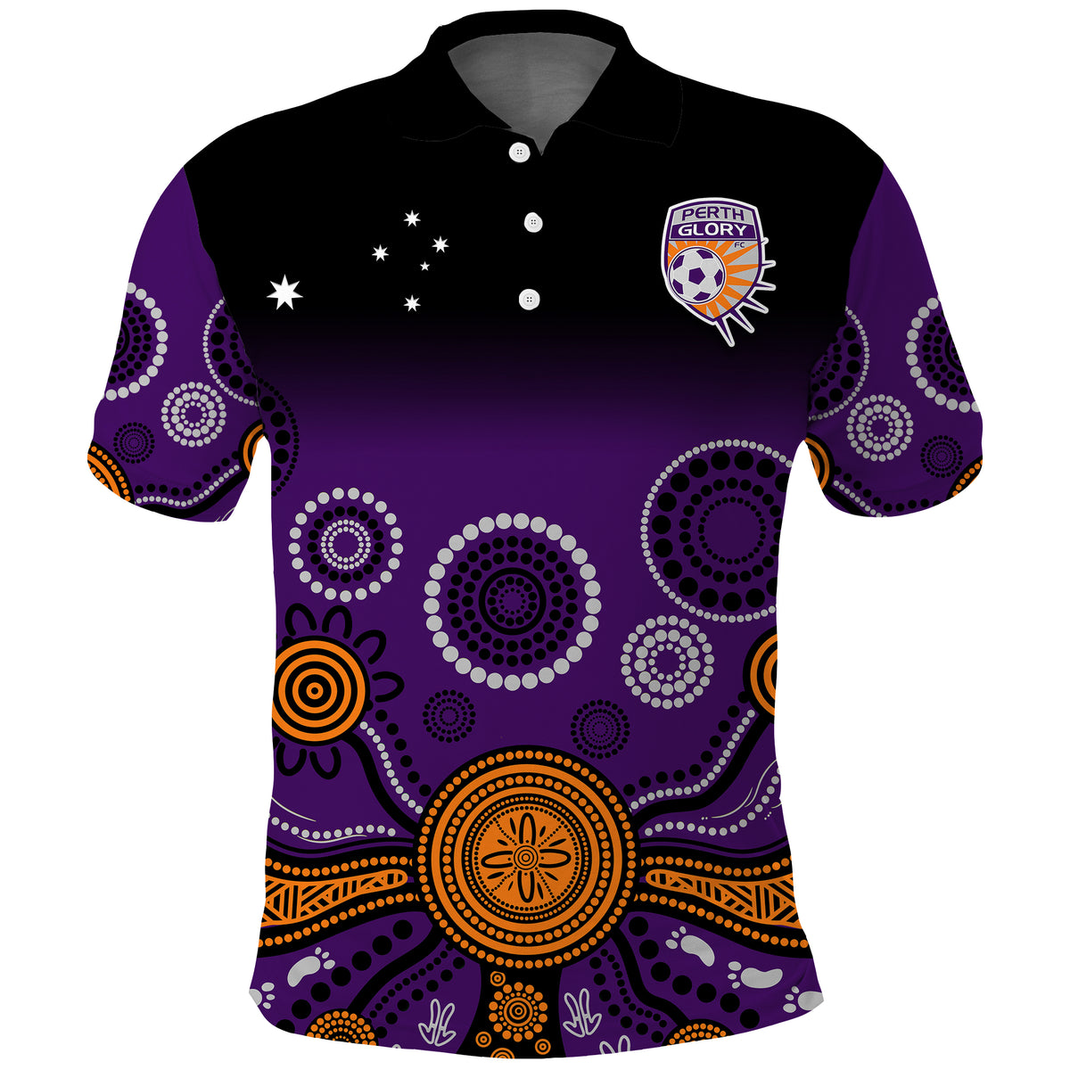 Perth Glory Australia Football Polo Shirt 2025 Aboriginal Art LT14