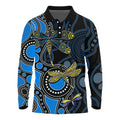 Aboriginal Dragonfly Long Sleeve Polo Shirt Blue Style LT6
