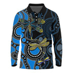 Aboriginal Dragonfly Long Sleeve Polo Shirt Blue Style LT6