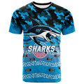(Custom Personalised) Sharks Rugby ANZAC Day Camouflage Indigenous Art T-Shirt - LT12