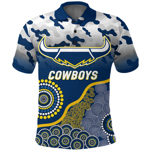 Cowboys Rugby ANZAC Day Camouflage Indigenous Art Polo Shirt - LT12