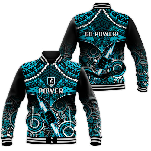 Port Adelaide Football Baseball Jacket Power Aboriginal Mix Polynesian Pattern LT14