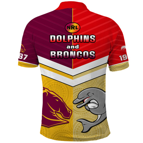 Dolphins Mix Broncos Rugby Polo Shirt Indigenous Art LT14
