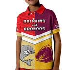 Dolphins Mix Broncos Rugby Polo Shirt KID Indigenous Art LT14