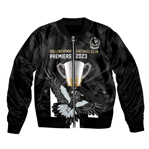 AFL Collingwood Bomber Jacket Magpies Premiers 2023 With Trophy Proud LT14