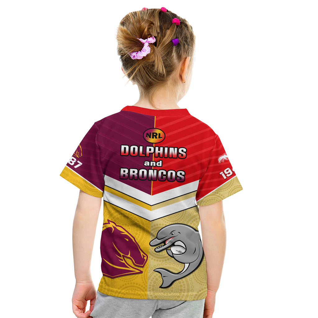 Dolphins Mix Broncos Rugby T Shirt KID Indigenous Art LT14