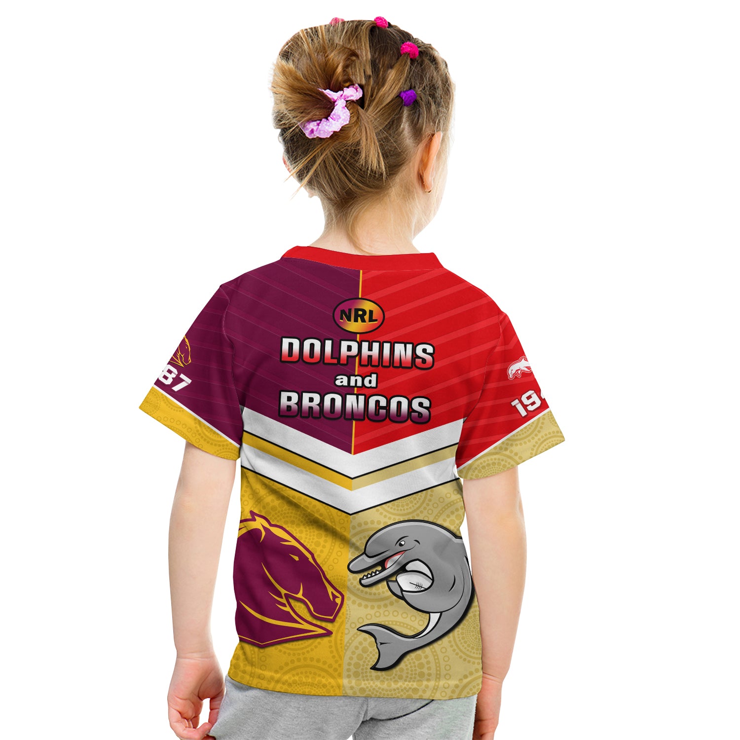 Dolphins Mix Broncos Rugby T Shirt Indigenous Art LT14