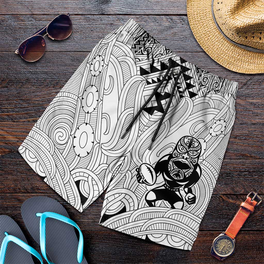 2026 Autumn Rugby Nations New Zealand Shorts for Men White Kowhaiwhai Maori Tribal Taniko Motif