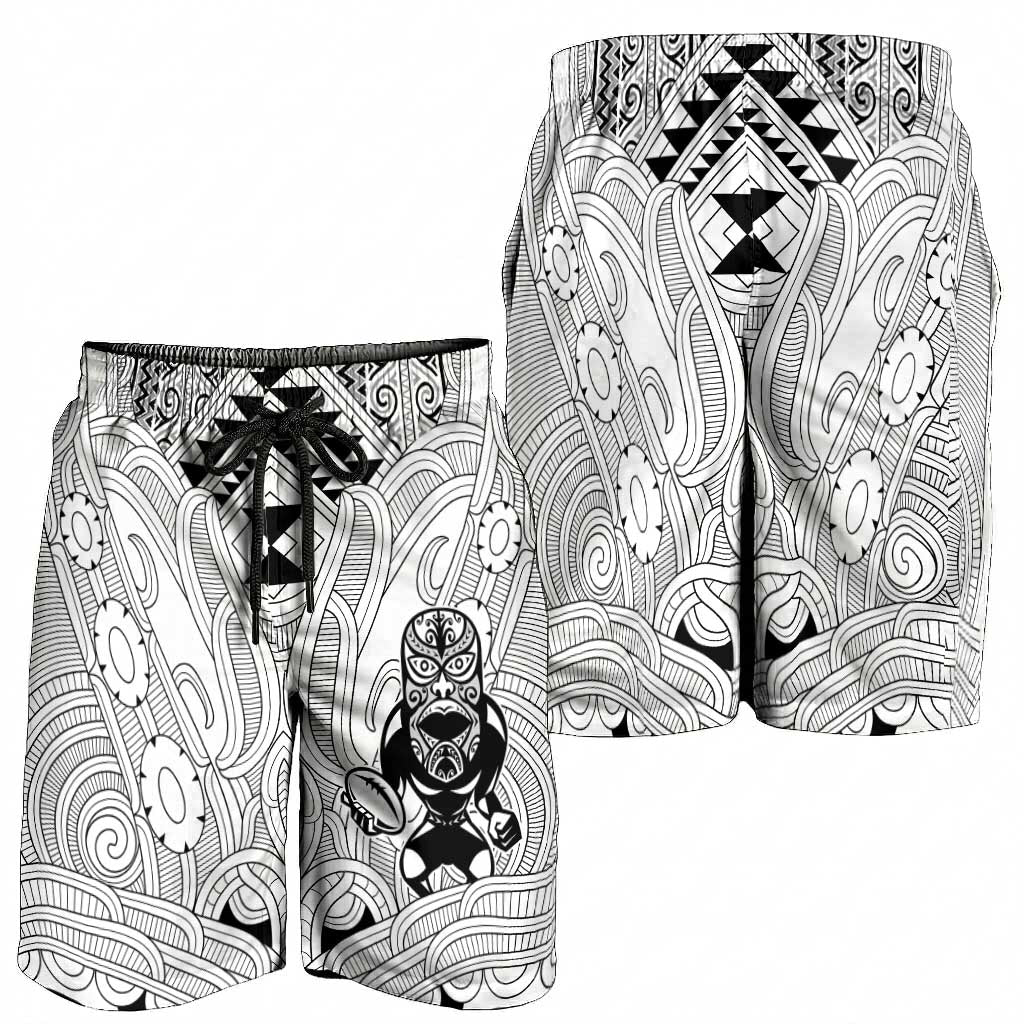 2026 Autumn Rugby Nations New Zealand Shorts for Men White Kowhaiwhai Maori Tribal Taniko Motif