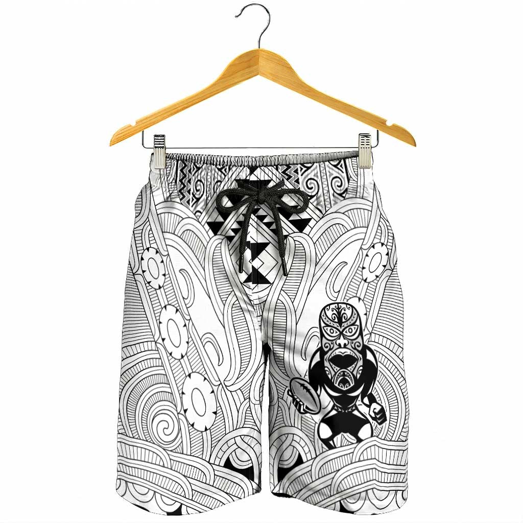 2026 Autumn Rugby Nations New Zealand Shorts for Men White Kowhaiwhai Maori Tribal Taniko Motif