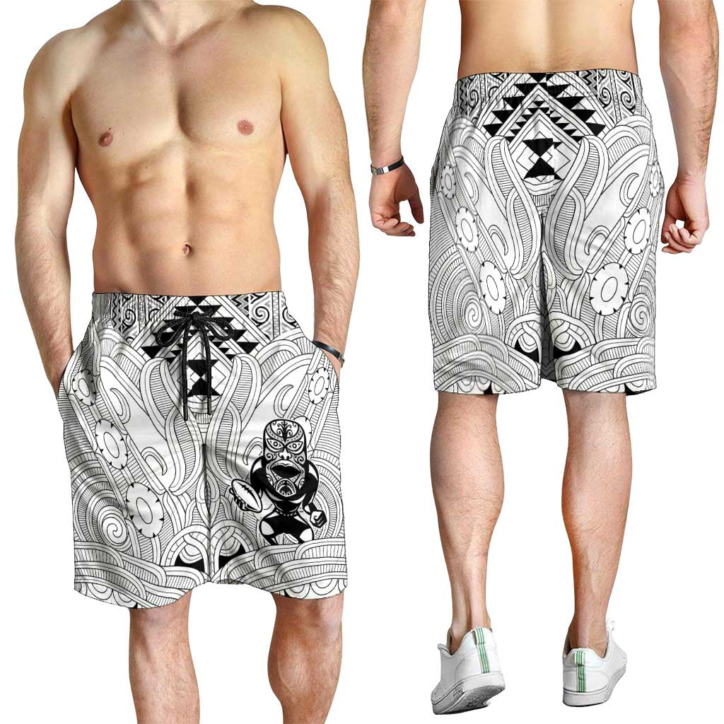 2026 Autumn Rugby Nations New Zealand Shorts for Men White Kowhaiwhai Maori Tribal Taniko Motif