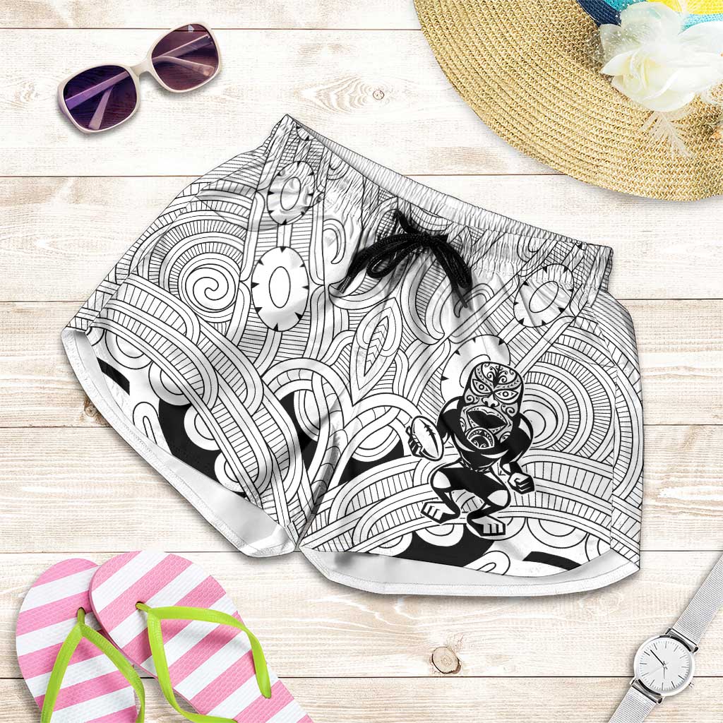 2026 Autumn Rugby Nations New Zealand Shorts for Women White Kowhaiwhai Maori Tribal Taniko Motif