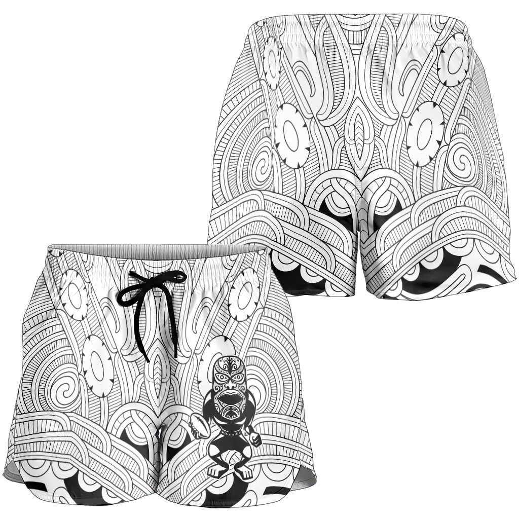 2026 Autumn Rugby Nations New Zealand Shorts for Women White Kowhaiwhai Maori Tribal Taniko Motif