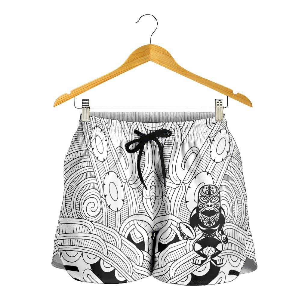 2026 Autumn Rugby Nations New Zealand Shorts for Women White Kowhaiwhai Maori Tribal Taniko Motif