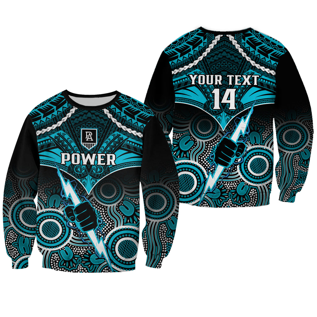 Personalised Port Adelaide Football Sweatshirt Power Aboriginal Mix Polynesian Pattern LT14