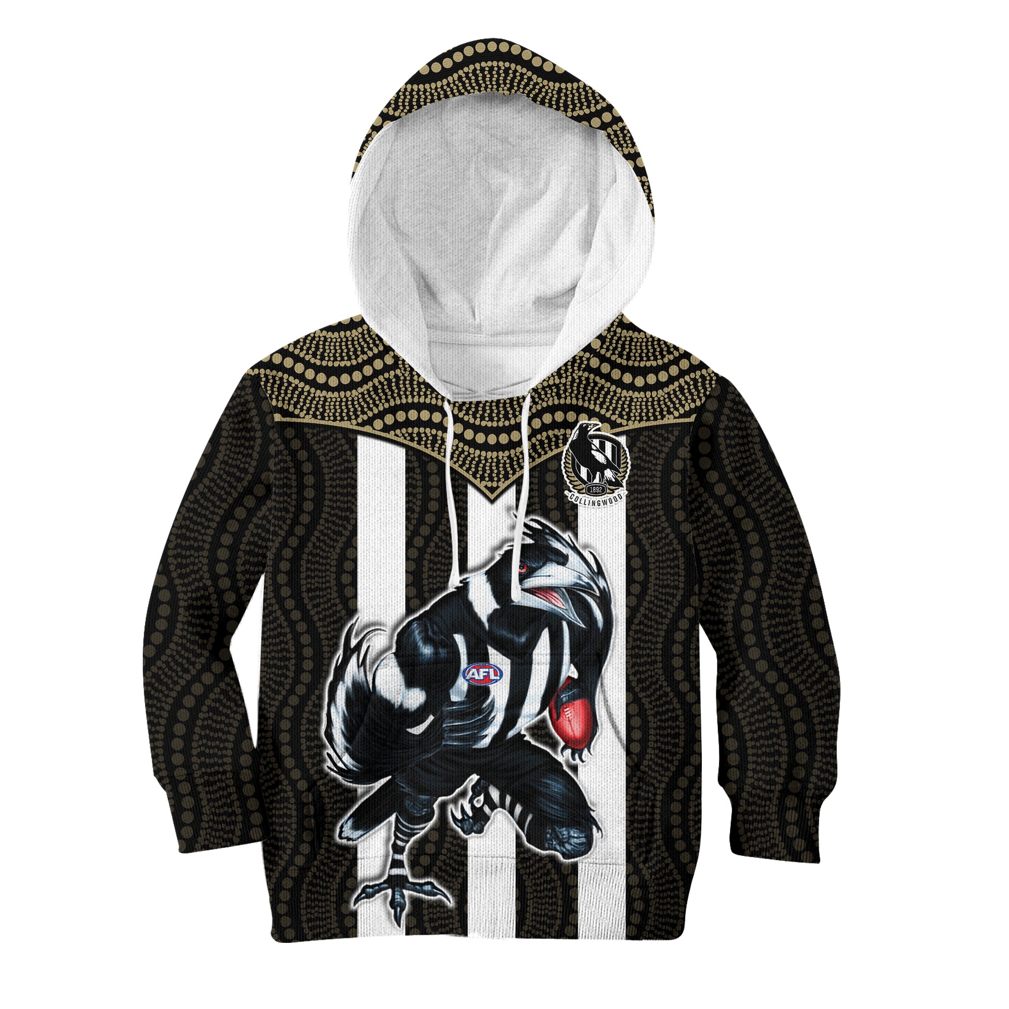 (Custom Text And Number) Magpies Football Hoodie KID Collingwood 1892 Indigenous Sporty Style LT14