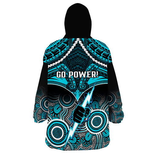 Port Adelaide Football Wearable Blanket Hoodie Power Aboriginal Mix Polynesian Pattern LT14