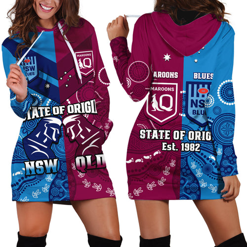QLD Maroons And NSW Blues Rugby Hoodie Dress State of Origin Indigenous LT14