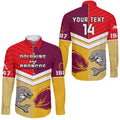 Personalised Dolphins Mix Broncos Rugby Long Sleeve Button Shirt Indigenous Art LT14