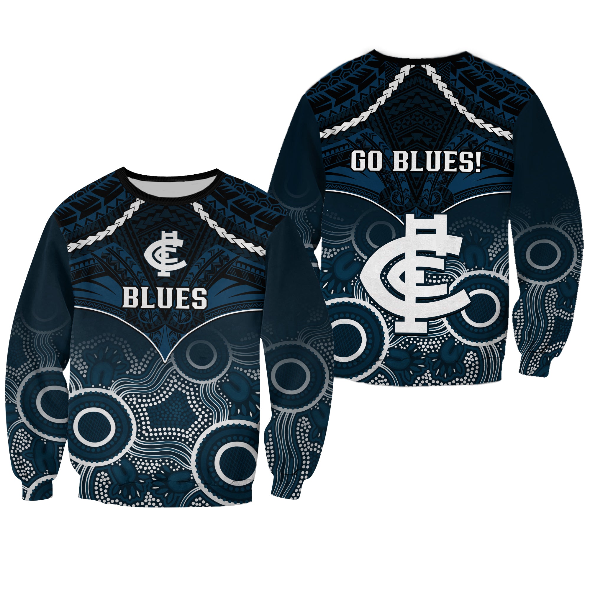 Carlton Football Sweatshirt Blues Aboriginal Mix Polynesian Pattern LT14