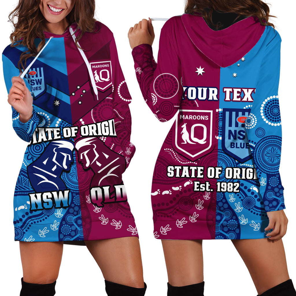 (Custom Personalised) QLD Maroons And NSW Blues Rugby Hoodie Dress State of Origin Indigenous LT14