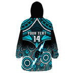 Personalised Port Adelaide Football Wearable Blanket Hoodie Power Aboriginal Mix Polynesian Pattern LT14
