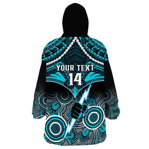 Personalised Port Adelaide Football Wearable Blanket Hoodie Power Aboriginal Mix Polynesian Pattern LT14