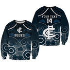 Personalised Carlton Football Sweatshirt Blues Aboriginal Mix Polynesian Pattern LT14