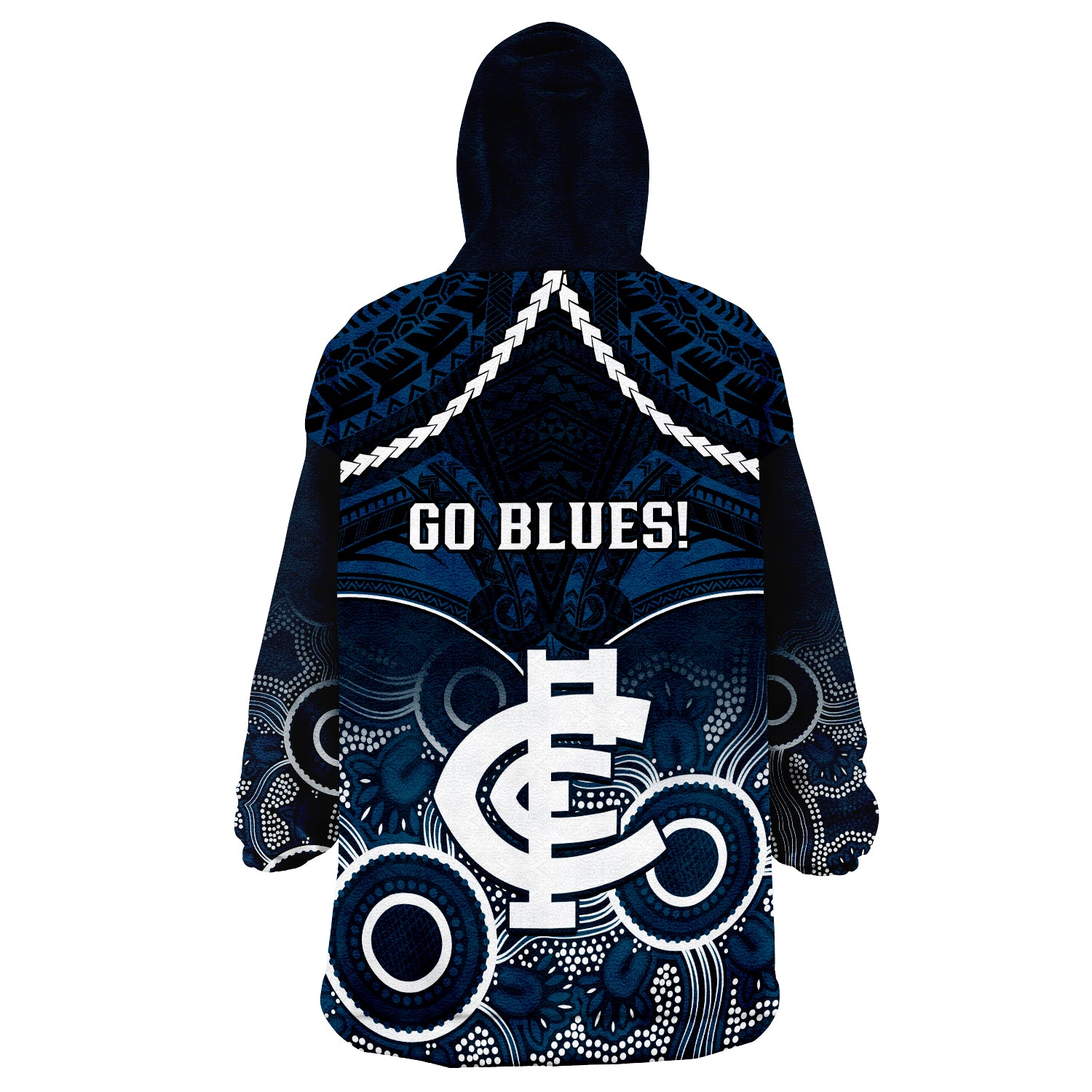 Carlton Football Wearable Blanket Hoodie Blues Aboriginal Mix Polynesian Pattern LT14