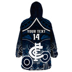 Personalised Carlton Football Wearable Blanket Hoodie Blues Aboriginal Mix Polynesian Pattern LT14