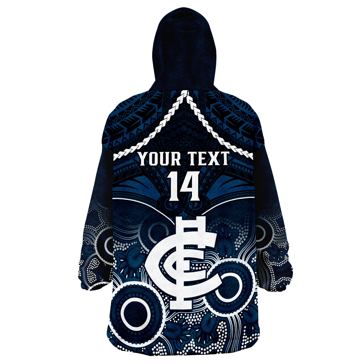 Personalised Carlton Football Wearable Blanket Hoodie Blues Aboriginal Mix Polynesian Pattern LT14