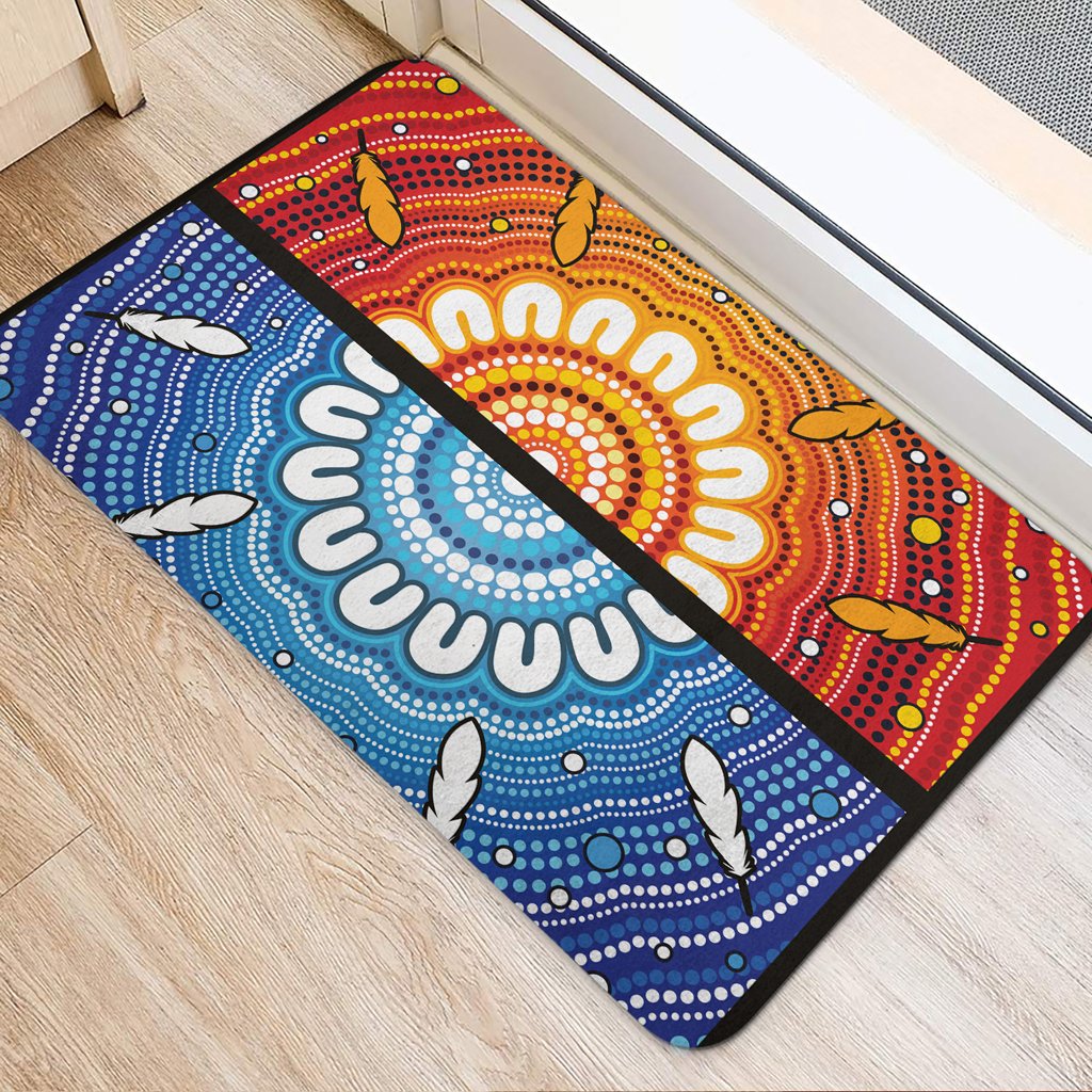 australia-aboriginal-inspired-door-mat-blue-and-orange-aboriginal-dot-art-vector-painting