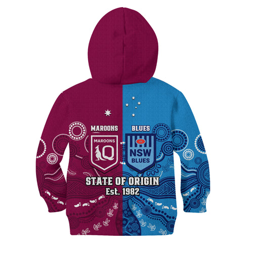 QLD Maroons And NSW Blues Rugby Hoodie KID State of Origin Indigenous LT14
