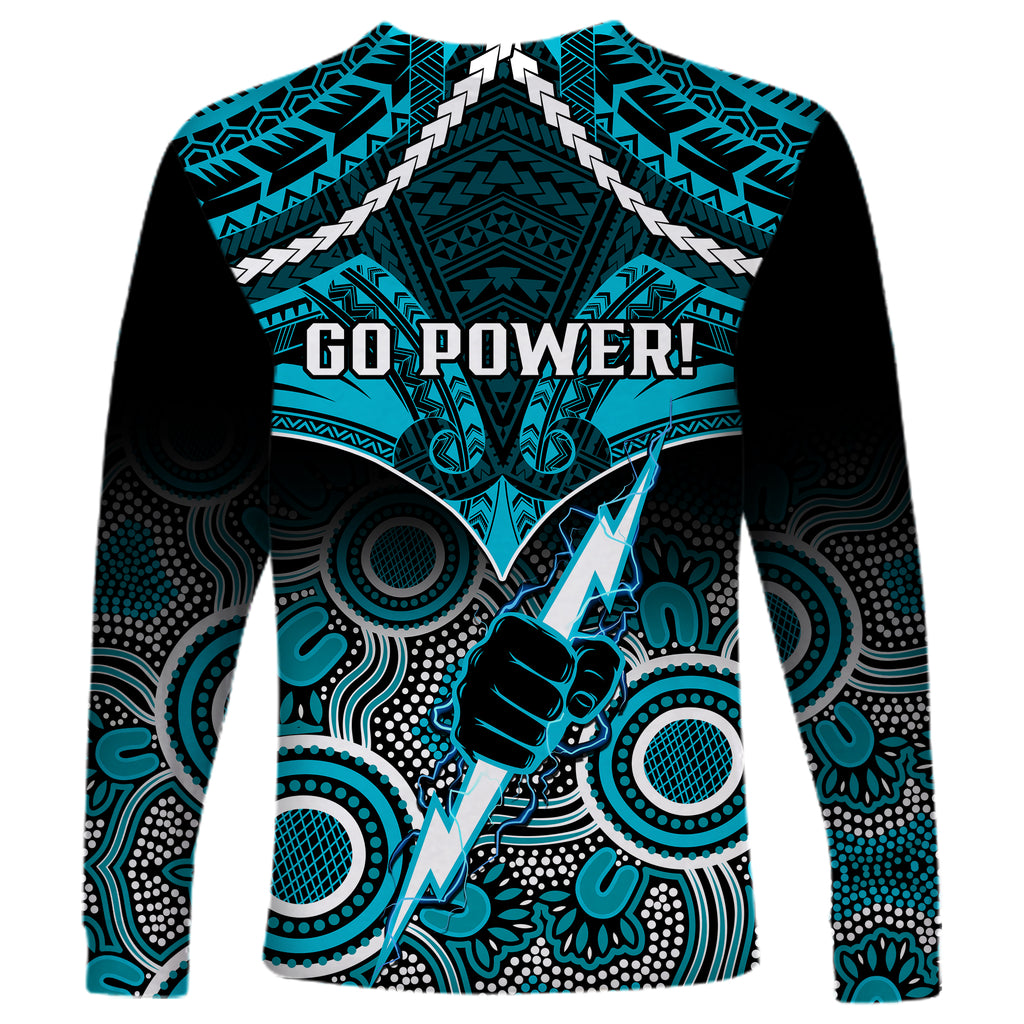 Port Adelaide Football Long Sleeve Shirt Power Aboriginal Mix Polynesian Pattern LT14
