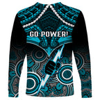 Port Adelaide Football Long Sleeve Shirt Power Aboriginal Mix Polynesian Pattern LT14