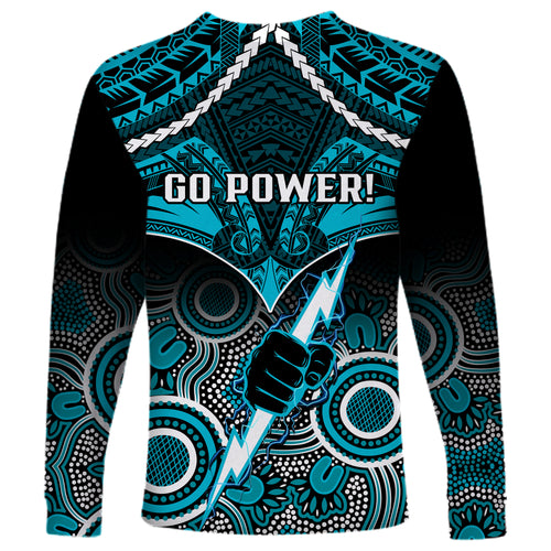 Port Adelaide Football Long Sleeve Shirt Power Aboriginal Mix Polynesian Pattern LT14