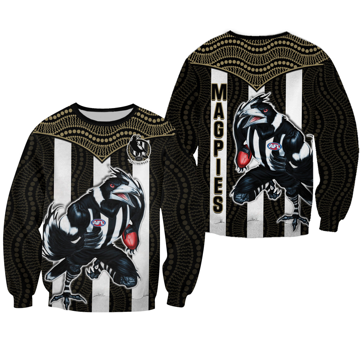 Magpies Football Sweatshirt Collingwood 1892 Indigenous Sporty Style LT14