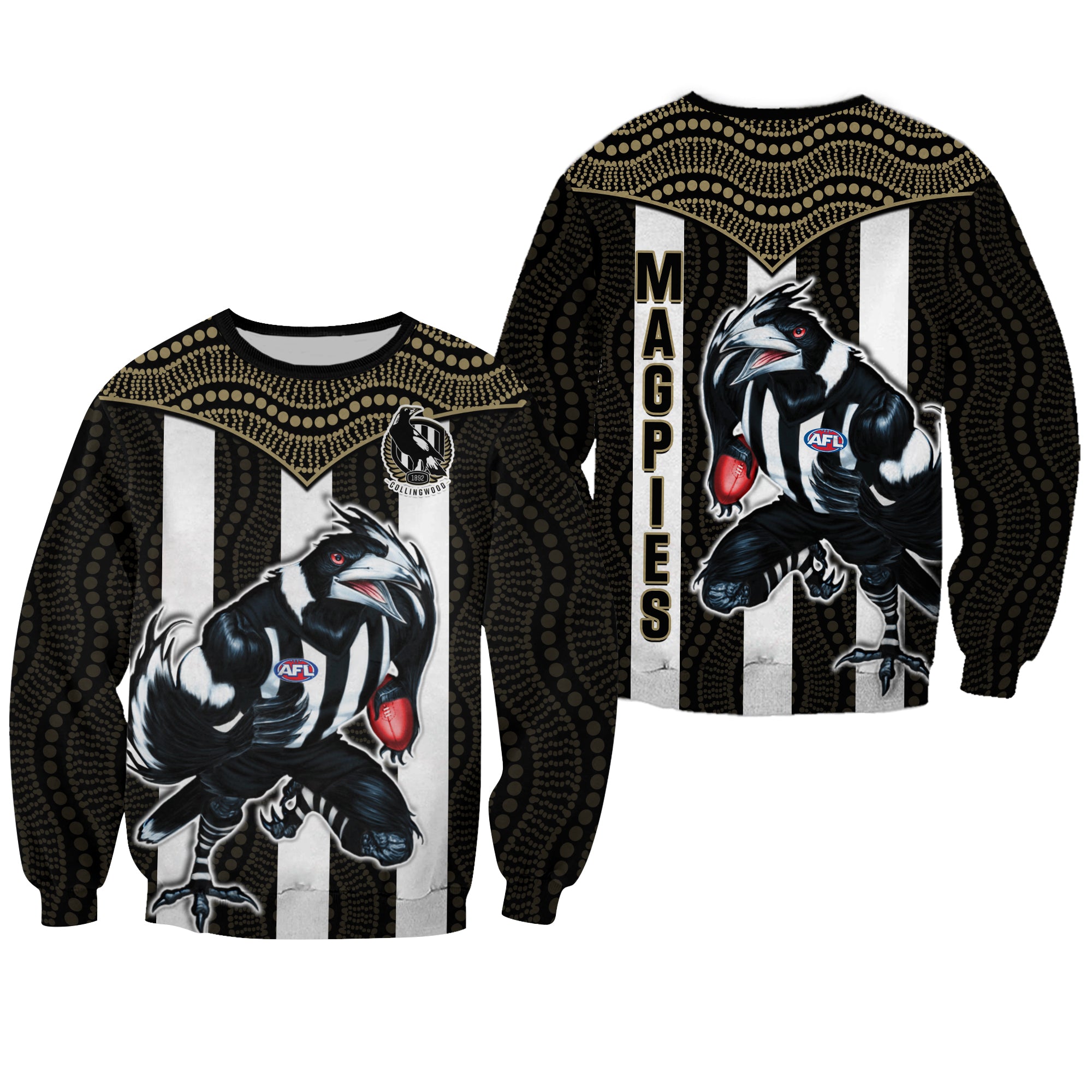 Magpies Football Sweatshirt Collingwood 1892 Indigenous Sporty Style LT14