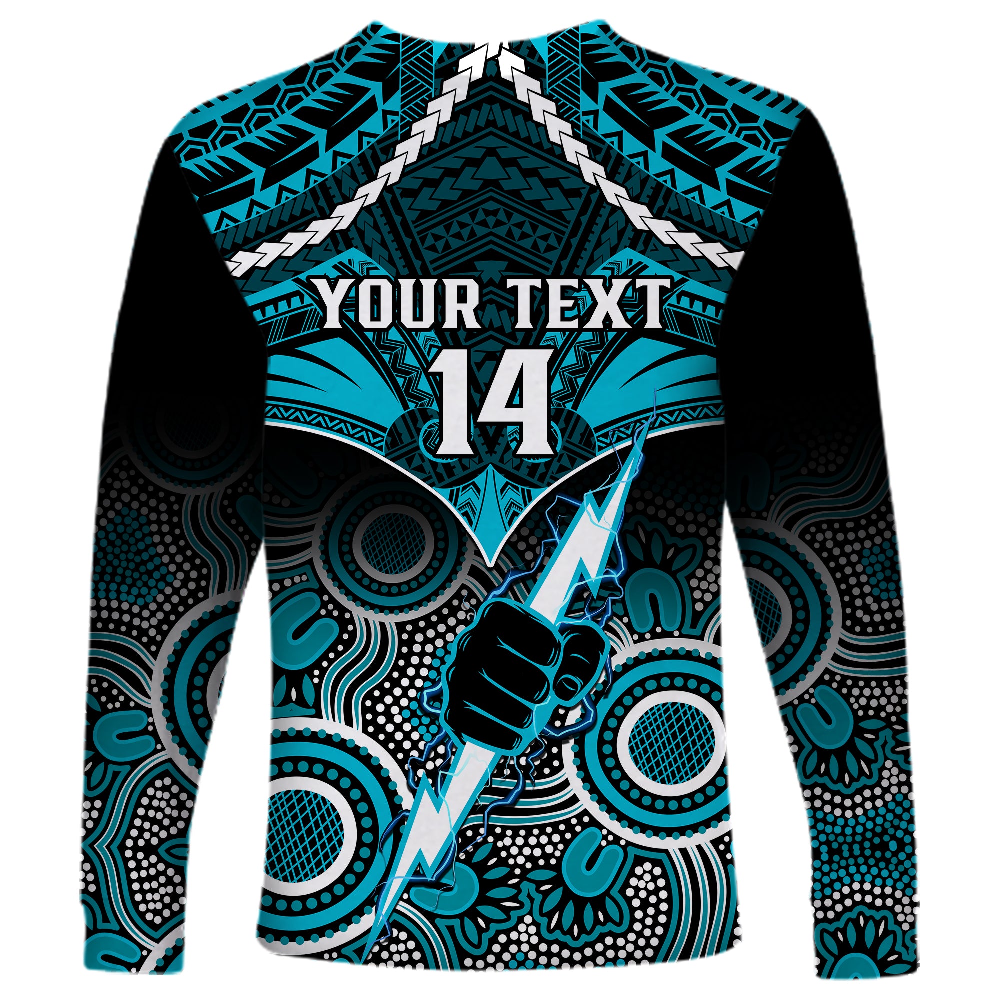 Personalised Port Adelaide Football Long Sleeve Shirt Power Aboriginal Mix Polynesian Pattern LT14