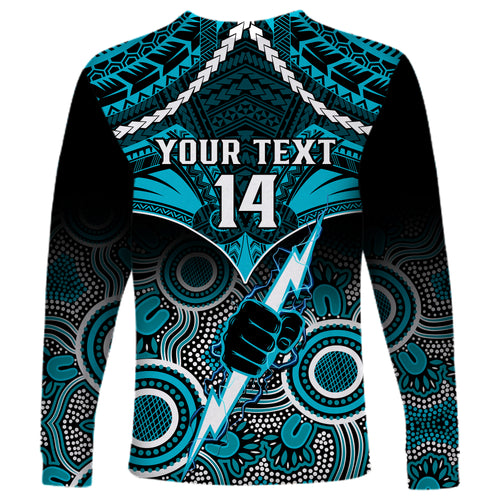 Personalised Port Adelaide Football Long Sleeve Shirt Power Aboriginal Mix Polynesian Pattern LT14