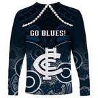 Carlton Football Long Sleeve Shirt Blues Aboriginal Mix Polynesian Pattern LT14