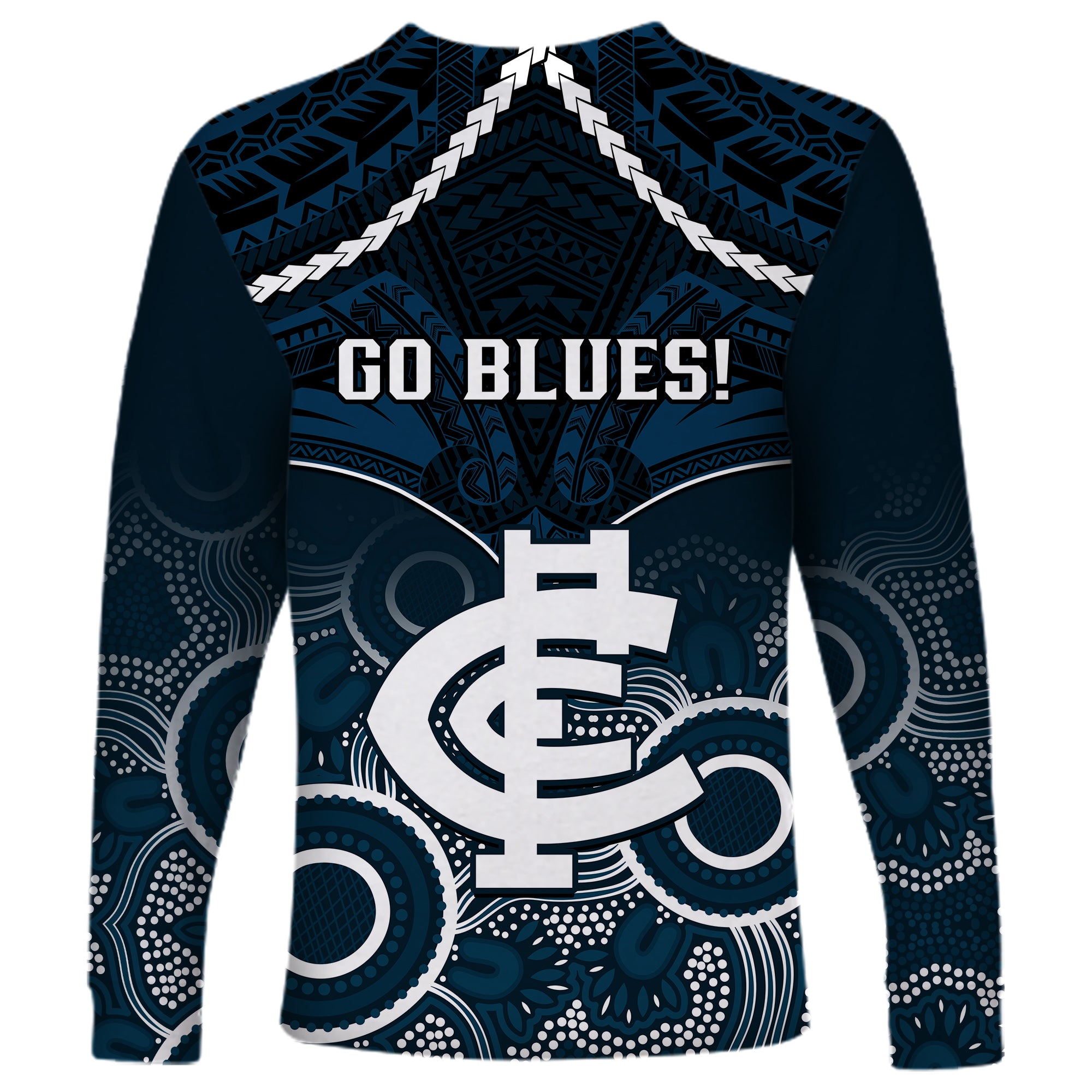 Carlton Football Long Sleeve Shirt Blues Aboriginal Mix Polynesian Pattern LT14