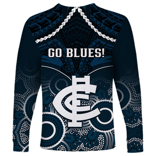 Carlton Football Long Sleeve Shirt Blues Aboriginal Mix Polynesian Pattern LT14
