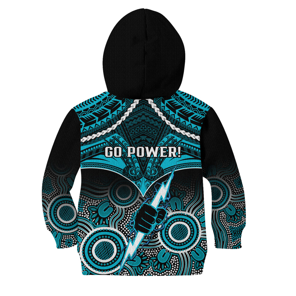 Port Adelaide Football Kid Hoodie Power Aboriginal Mix Polynesian Pattern LT14